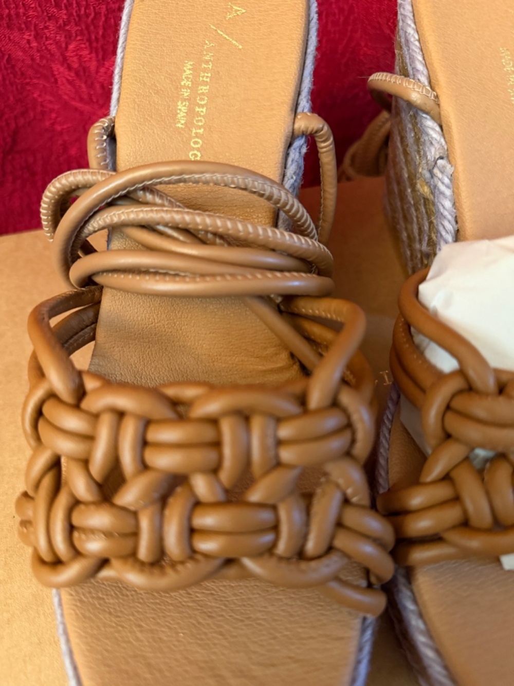 NIB Anthropologie Raffia Platform Heeled Wedge Sandals Brown and Lavender Sz 8 - Picture 5 of 9